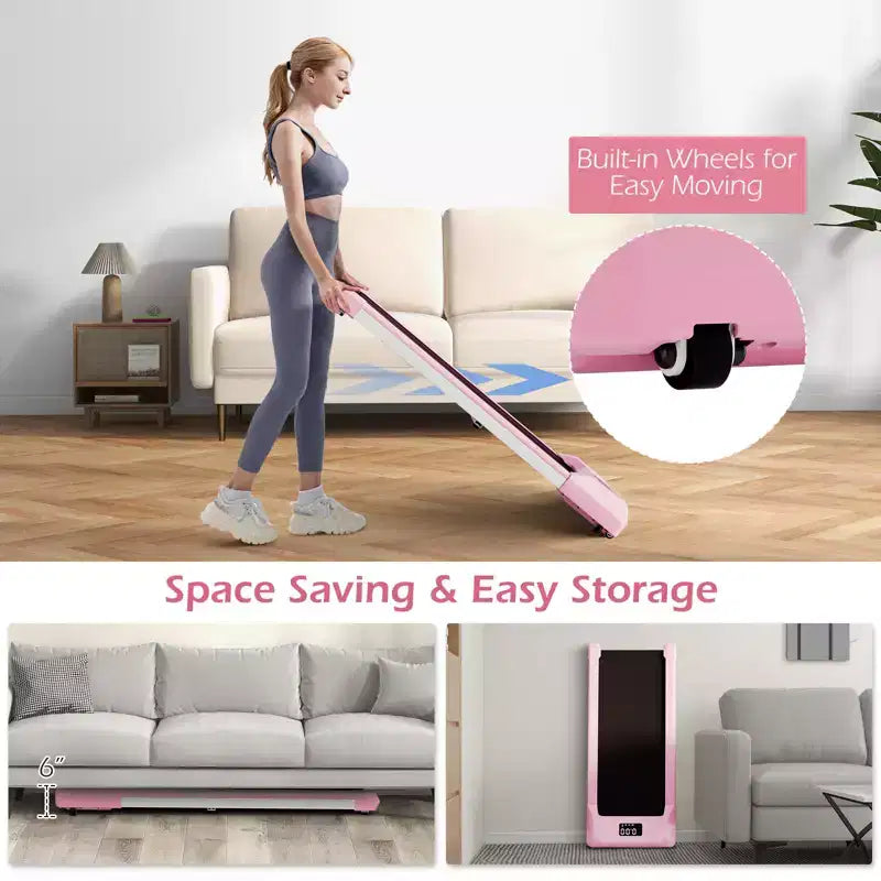 Costway Walking Pad w/265 lbs Capacity Remote Control & LED Display Under Desk Treadmill Gray\Black\Pink