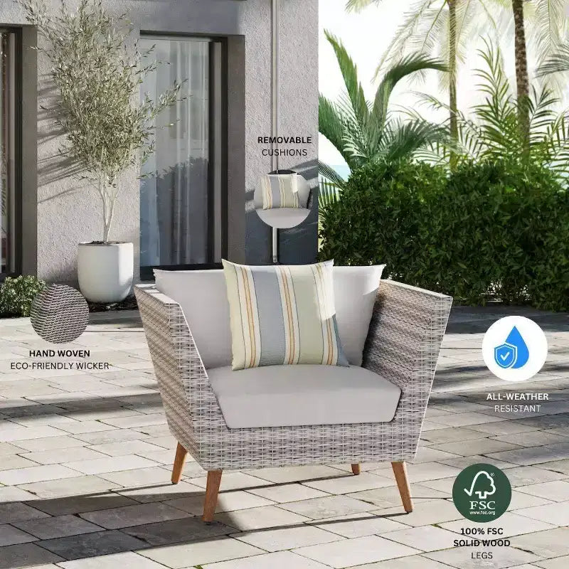 Amazonia Selvaggio Eco-Friendly Wicker Outdoor Patio Accent Chair with Cushion, Arm Chair