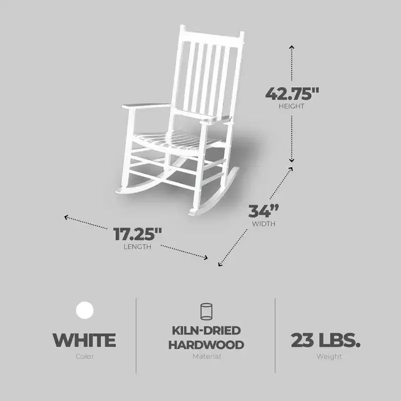 Knollwood Mission Style Timeless Classic High Back 300 Pound Weight Capacity Kiln-dried Hardwood Outdoor Patio Rocking Chair, White