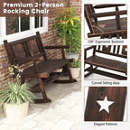 Costway 1/2 PCS Patio Rocking Bench Carbonized Wood Double Rocker Chair with Ergonomic Seat Rustic