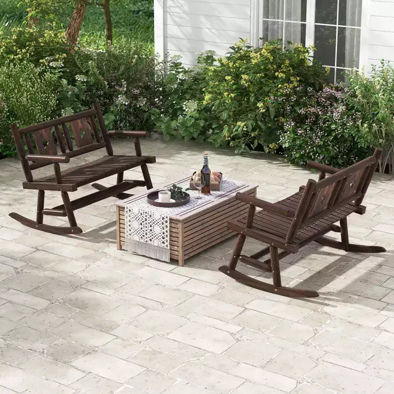 Costway 1/2 PCS Patio Rocking Bench Carbonized Wood Double Rocker Chair with Ergonomic Seat Rustic