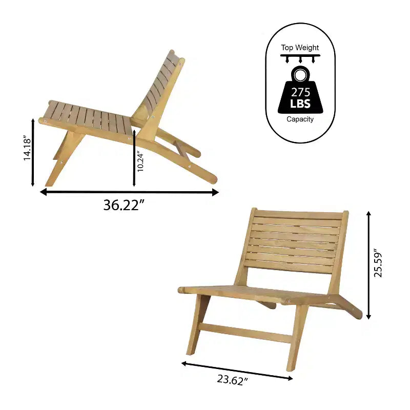 JONATHAN Y Leo Mid-Century Modern Wood Armless Outdoor Patio Chair