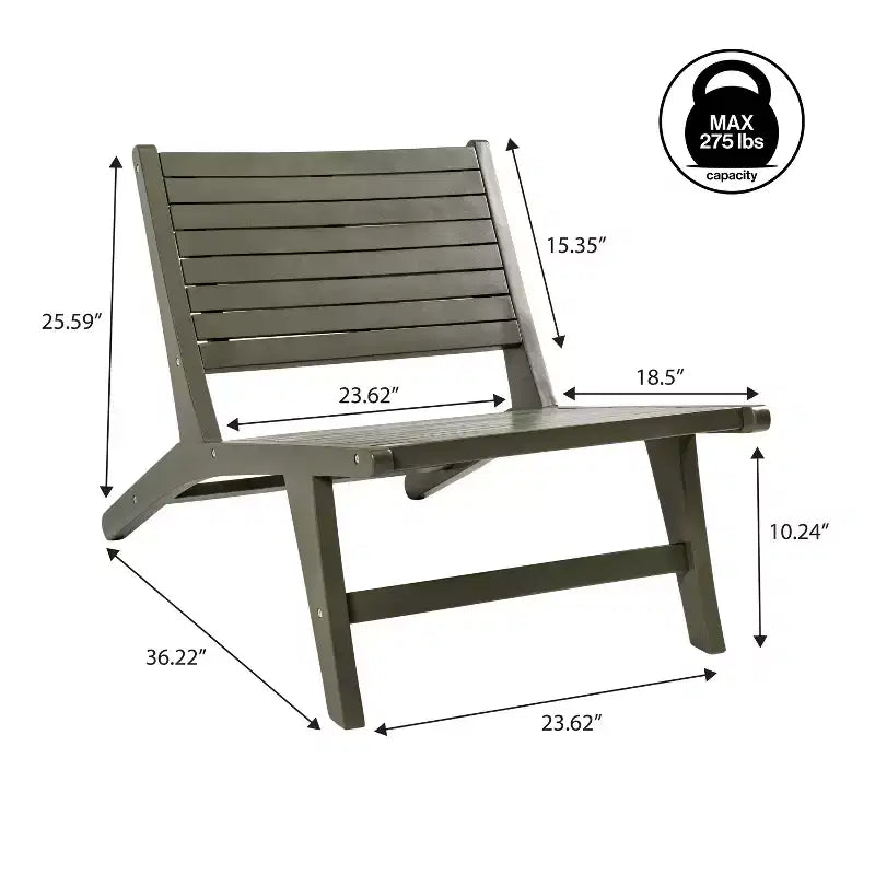 JONATHAN Y Leo Mid-Century Modern Wood Armless Outdoor Patio Chair