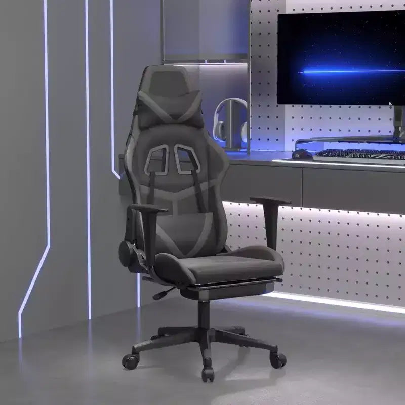 vidaXL Chaise de jeu massante avec repose-pieds, Noir et gris, Similicuir