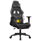 vidaXL Chaise de jeu massante avec repose-pieds, Noir et gris, Similicuir