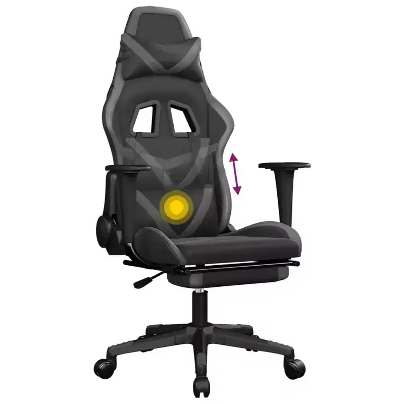 vidaXL Chaise de jeu massante avec repose-pieds, Noir et gris, Similicuir