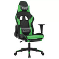 vidaXL Massage Gaming Chair with Footrest, Black&Green, Faux Leather