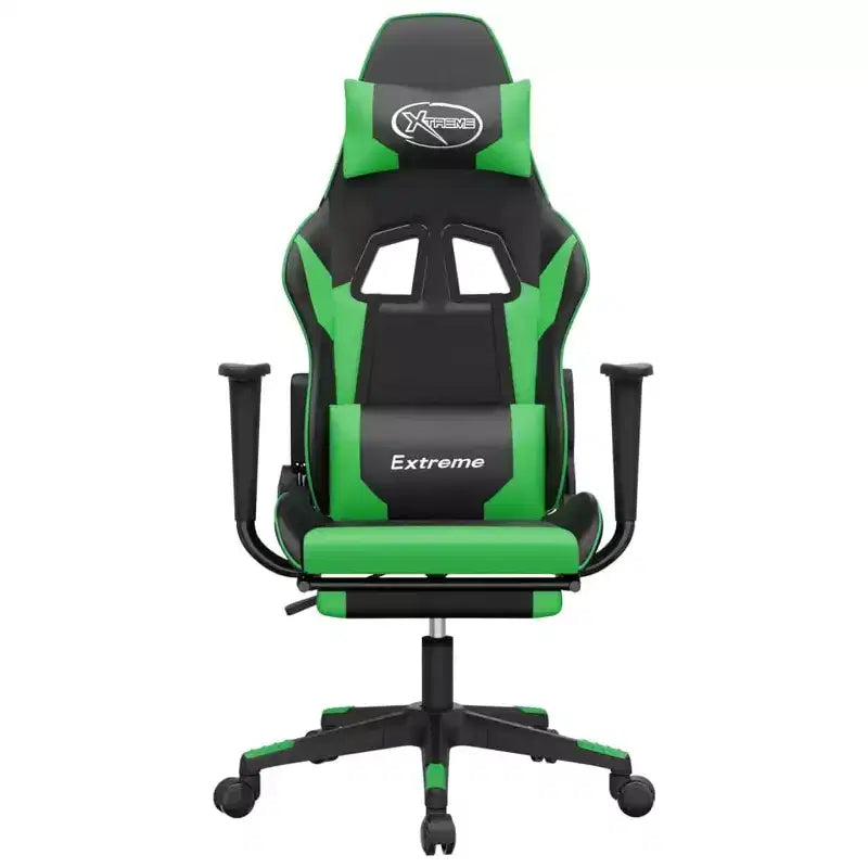 vidaXL Massage Gaming Chair with Footrest, Black&Green, Faux Leather