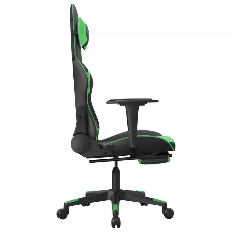 vidaXL Massage Gaming Chair with Footrest, Black&Green, Faux Leather