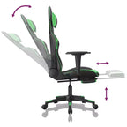 vidaXL Massage Gaming Chair with Footrest, Black&Green, Faux Leather