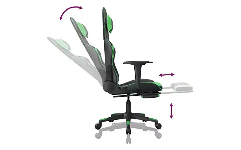 vidaXL Massage Gaming Chair with Footrest, Black&Green, Faux Leather
