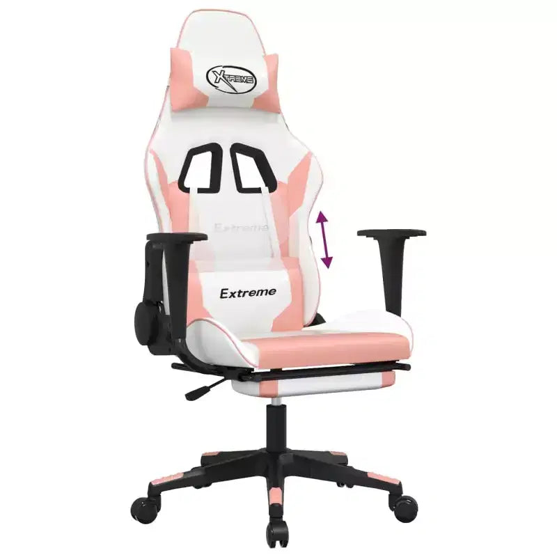 vidaXL Fauteuil de jeu avec repose-pieds, blanc et rose, similicuir
