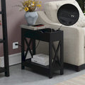 Flip-Top End Table with Built-In Charging Station and Lower Shelf