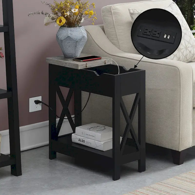  Oxford Flip Top End Table with Charging Station and Shelf