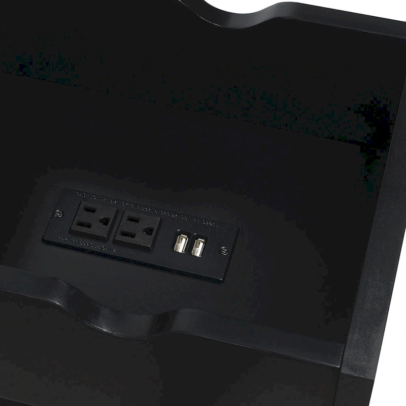 Flip-Top End Table with Built-In Charging Station and Lower Shelf