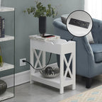 Flip-Top End Table with Built-In Charging Station and Lower Shelf