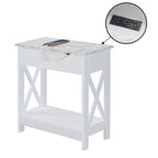 Flip-Top End Table with Built-In Charging Station and Lower Shelf