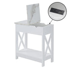 Flip-Top End Table with Built-In Charging Station and Lower Shelf