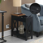 Flip-Top End Table with Built-In Charging Station and Lower Shelf