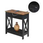 Flip-Top End Table with Built-In Charging Station and Lower Shelf
