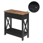 Flip-Top End Table with Built-In Charging Station and Lower Shelf