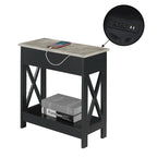 Flip-Top End Table with Built-In Charging Station and Lower Shelf