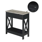 Flip-Top End Table with Built-In Charging Station and Lower Shelf