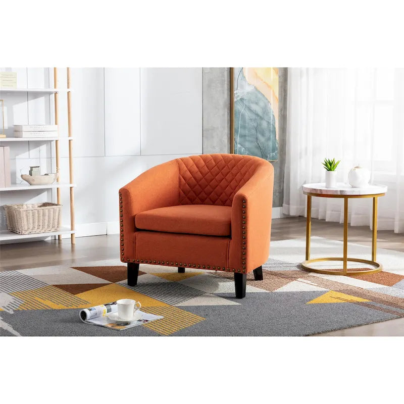 Barrel Accent Chair with Nailhead Trim and Solid Wood Legs