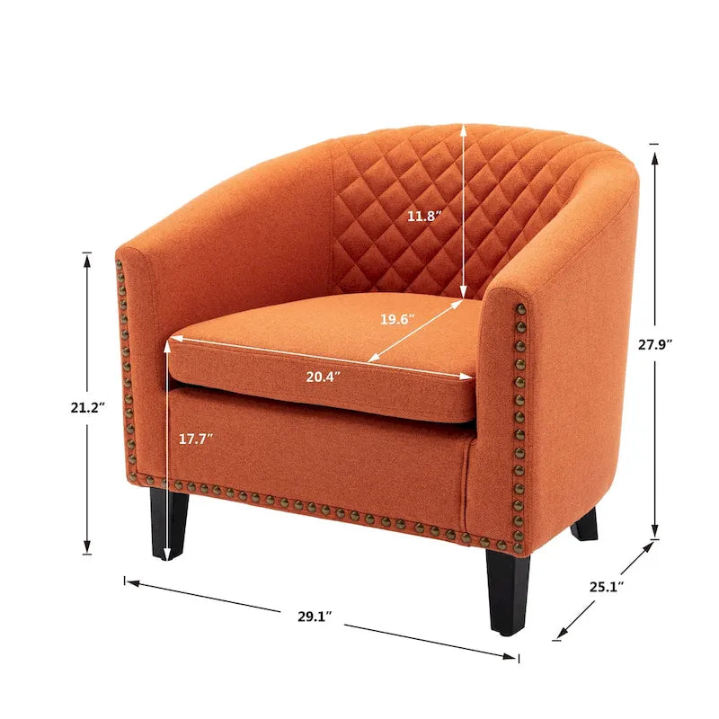 Barrel Accent Chair with Nailhead Trim and Solid Wood Legs
