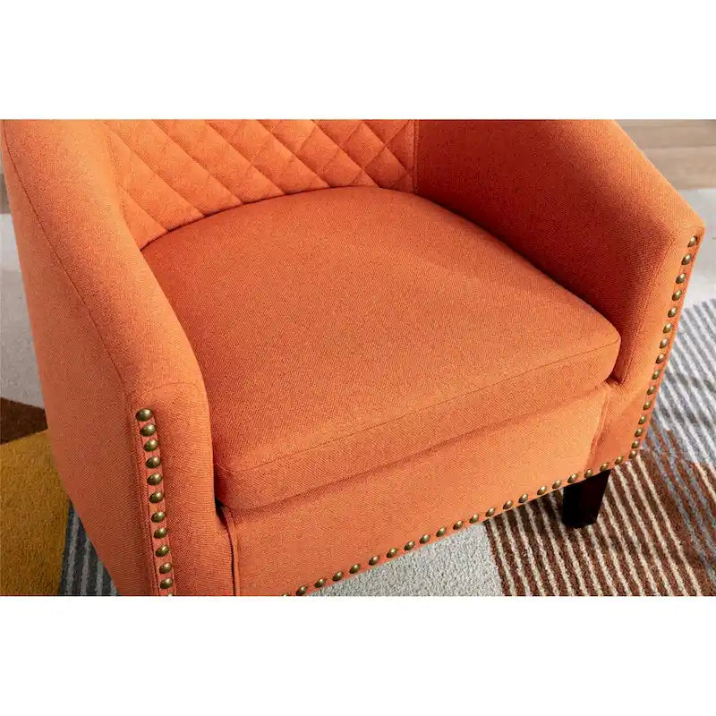 Barrel Accent Chair with Nailhead Trim and Solid Wood Legs