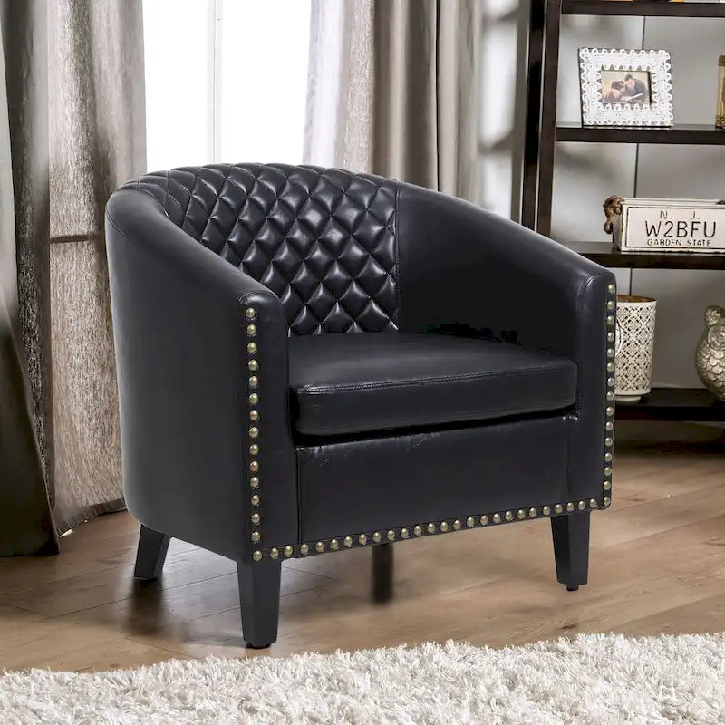 Barrel Accent Chair with Nailhead Trim and Solid Wood Legs