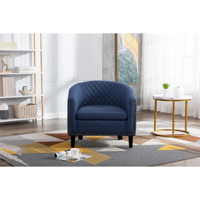 Barrel Accent Chair with Nailhead Trim and Solid Wood Legs
