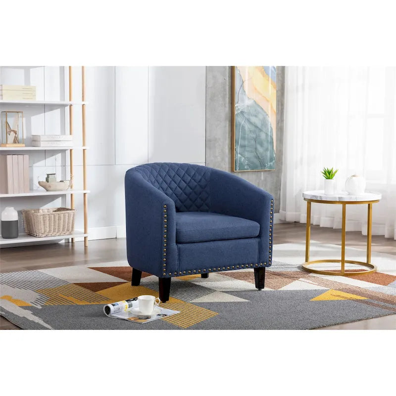 Barrel Accent Chair with Nailhead Trim and Solid Wood Legs
