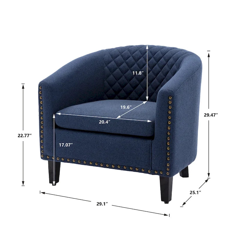 Barrel Accent Chair with Nailhead Trim and Solid Wood Legs