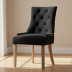 Tufted Velvet Upholstered Dining Chair With Nailhead Trim in Black