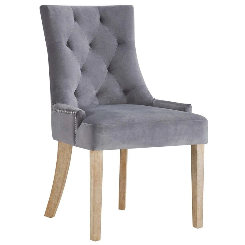 Black Tufted Velvet Upholstered Dining Chair with Nailhead Trim