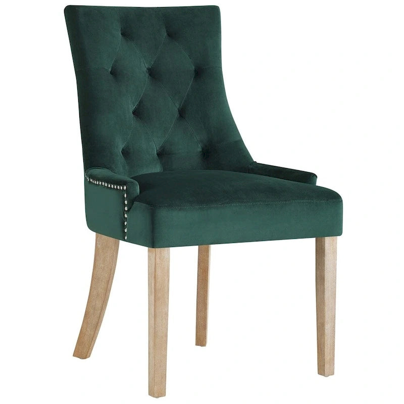 Black Tufted Velvet Upholstered Dining Chair with Nailhead Trim