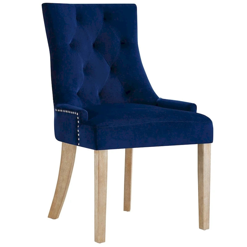 Black Tufted Velvet Upholstered Dining Chair with Nailhead Trim