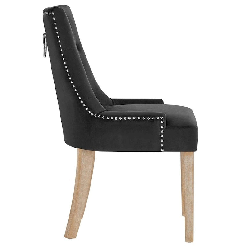 Black Tufted Velvet Upholstered Dining Chair with Nailhead Trim