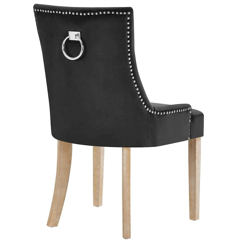 Black Tufted Velvet Upholstered Dining Chair with Nailhead Trim