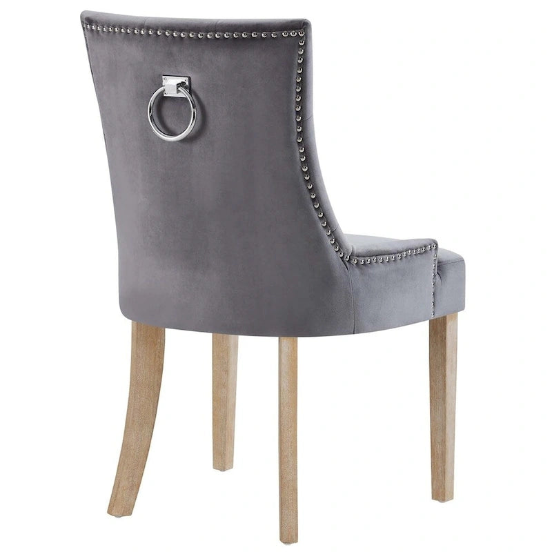 Black Tufted Velvet Upholstered Dining Chair with Nailhead Trim