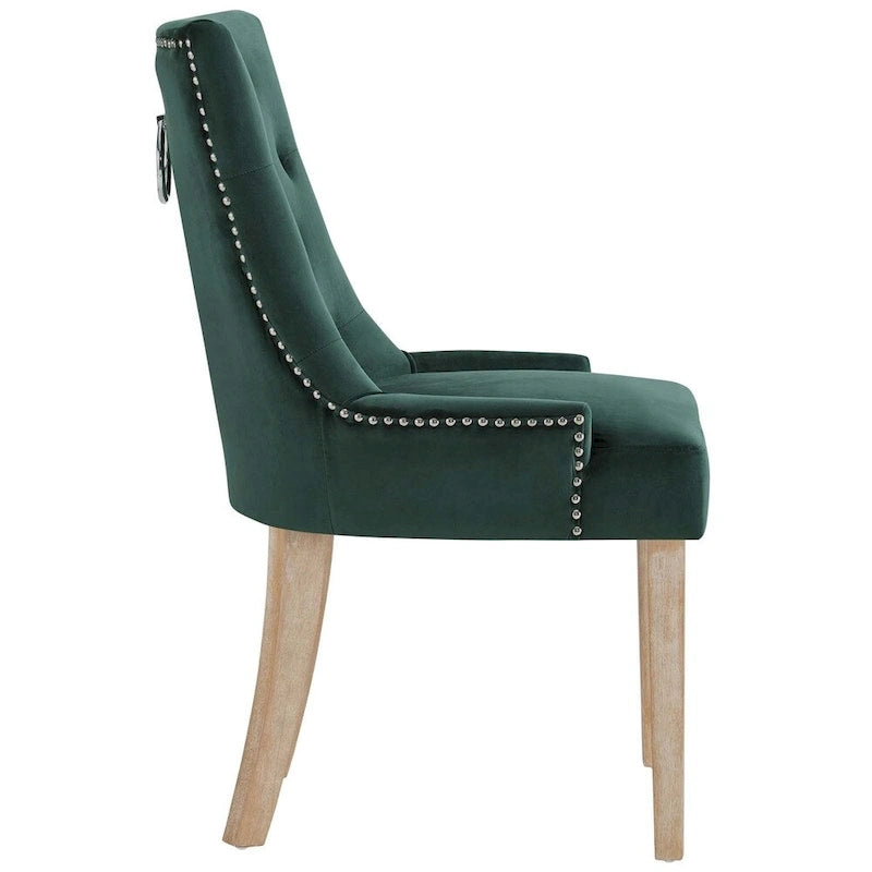 Black Tufted Velvet Upholstered Dining Chair with Nailhead Trim