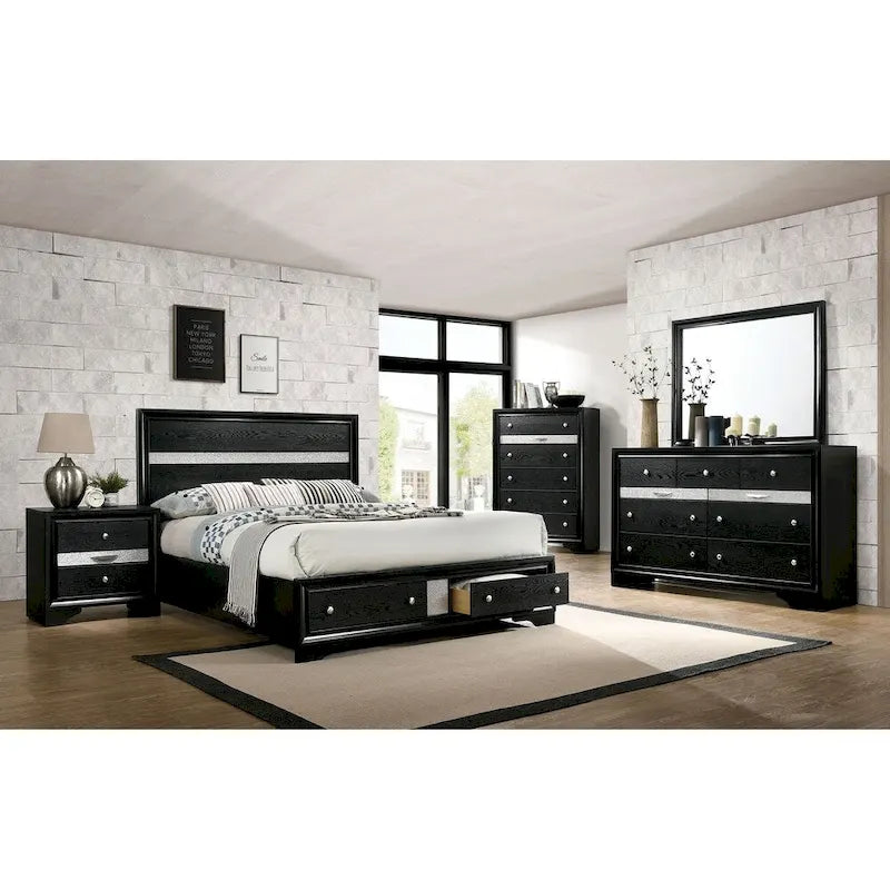 Contemporary Black Nightstand with Chest Drawer