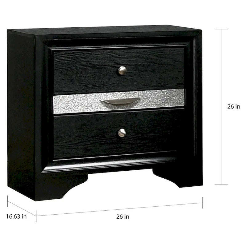 Contemporary Black Nightstand with Chest Drawer