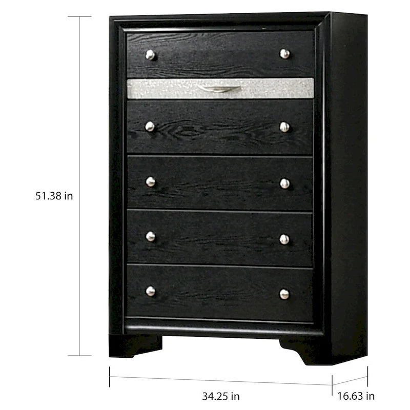 Contemporary Black Nightstand with Chest Drawer