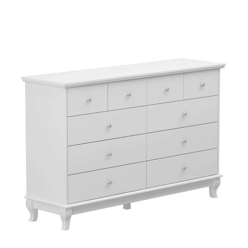 55-Inch Wide White Lacquer 10-Drawer Storage Dresser