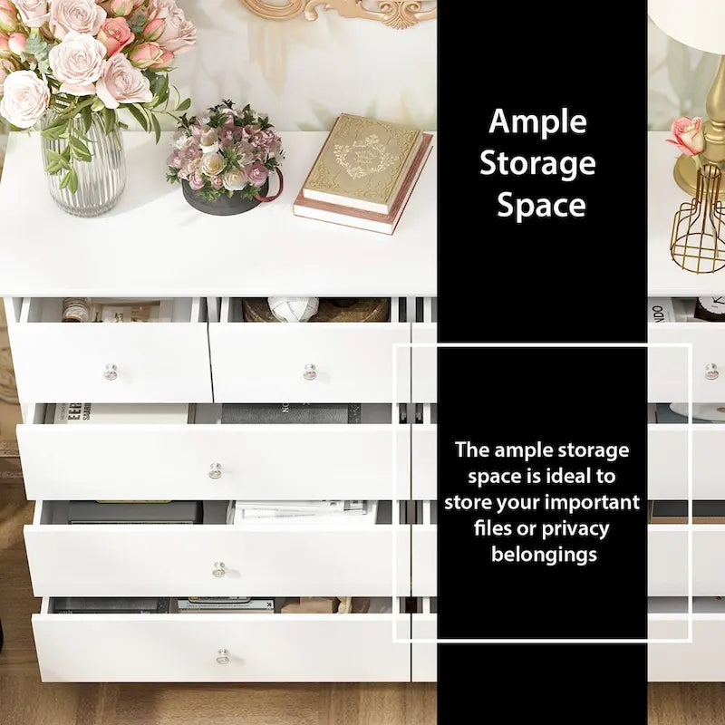 55-Inch Wide White Lacquer 10-Drawer Storage Dresser