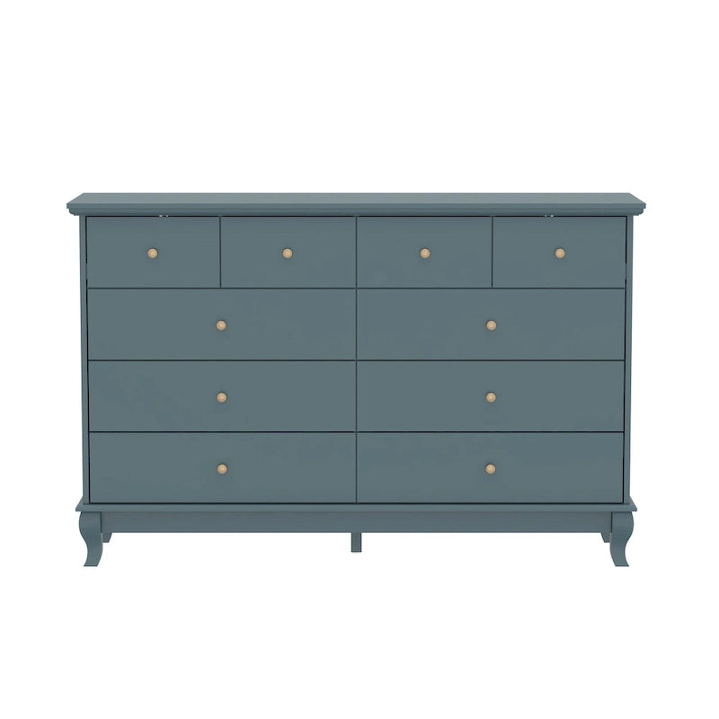 55-Inch Wide White Lacquer 10-Drawer Storage Dresser