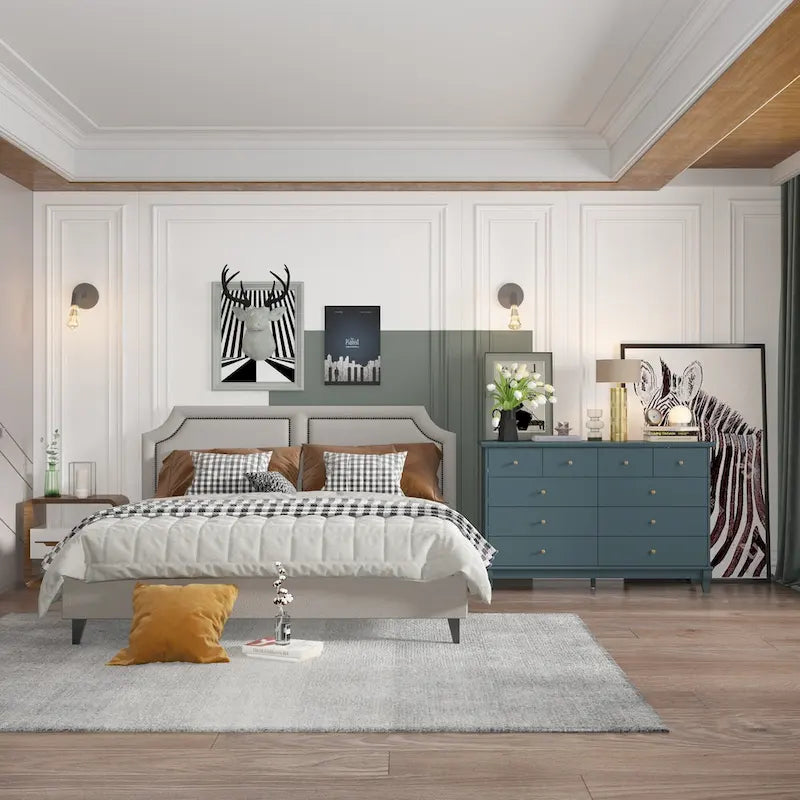 55-Inch Wide White Lacquer 10-Drawer Storage Dresser