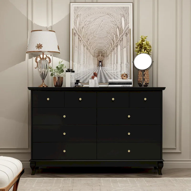 55-Inch Wide White Lacquer 10-Drawer Storage Dresser